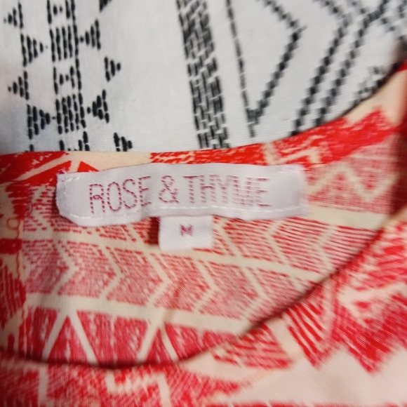 Rose & Thyme Orange/Red & Ivory Shirt Sleeved Shirt w/ Keyhole opening in back - Picture 8 of 9